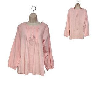 Love U. Dear Round Neck Pleated Front Accent Button Front Blouse Size 1X Pink